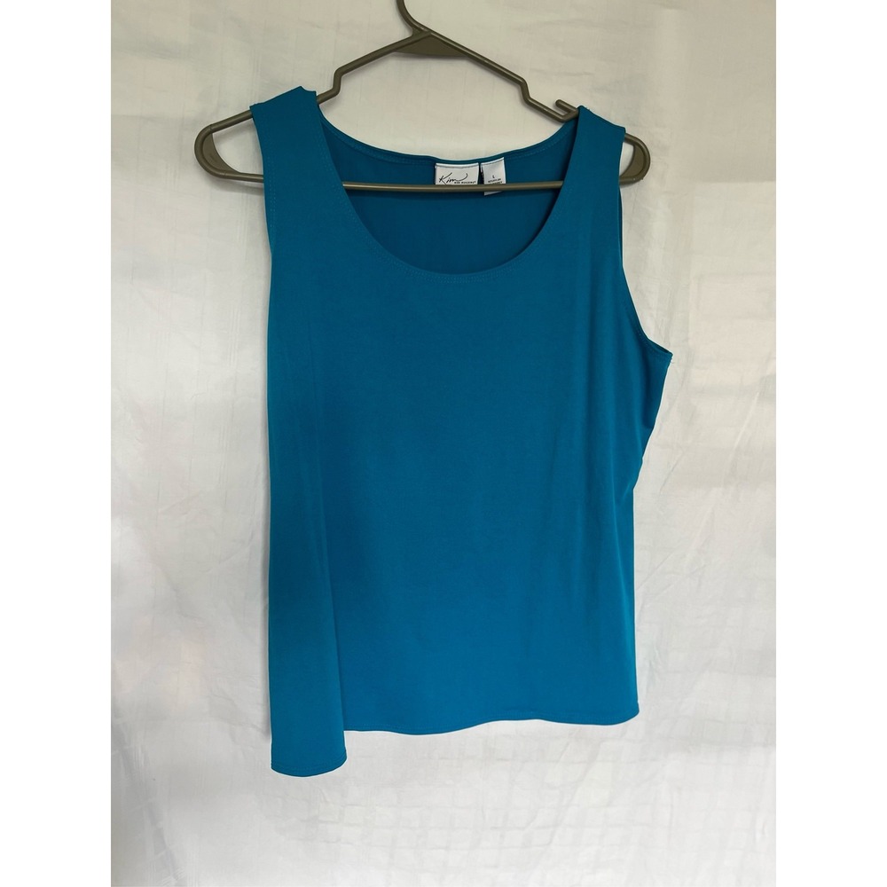 Kim Rogers Womens Teal Blue Scoop Neck Sleeveless Shell Tank Top Stretch Large
